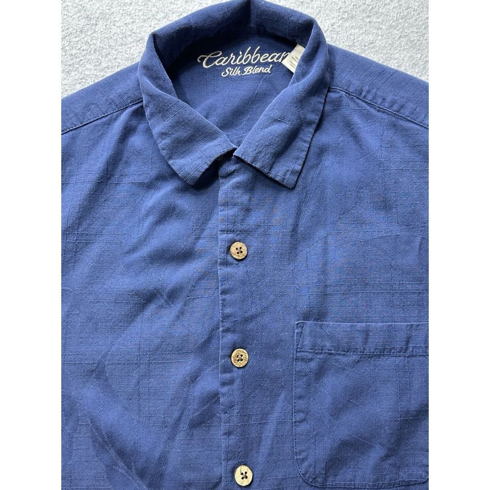 Caribbean Shirt Adult Medium Blue Silk Floral Hawaiian‎ Pineapple Camp Mens